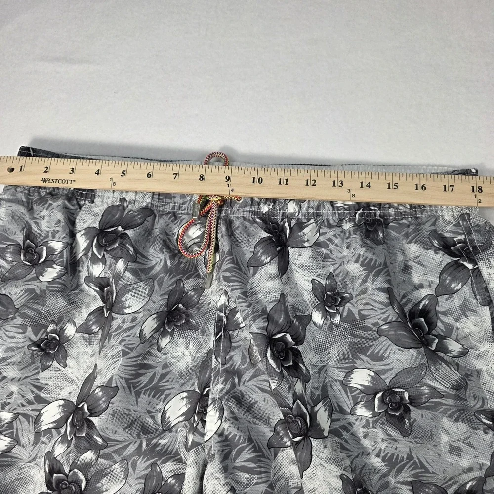 Bugatchi Mens XXL 40 Swim Trunks Orchid Floral Hawaiian‎ Black And White